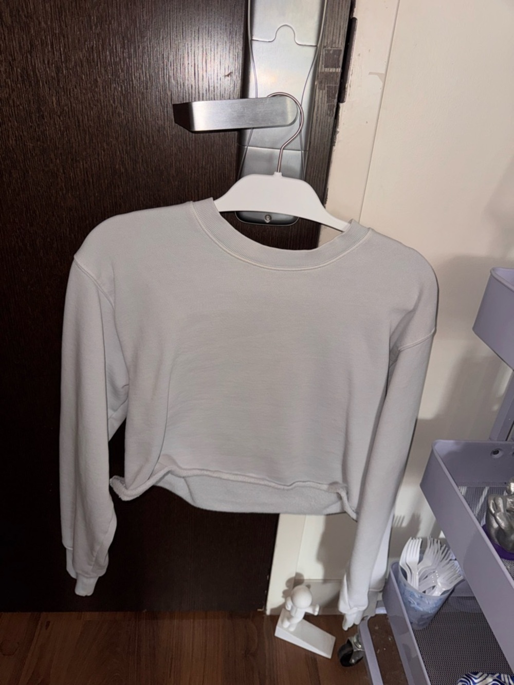 TNA White Cropped Crew Sweatshirt